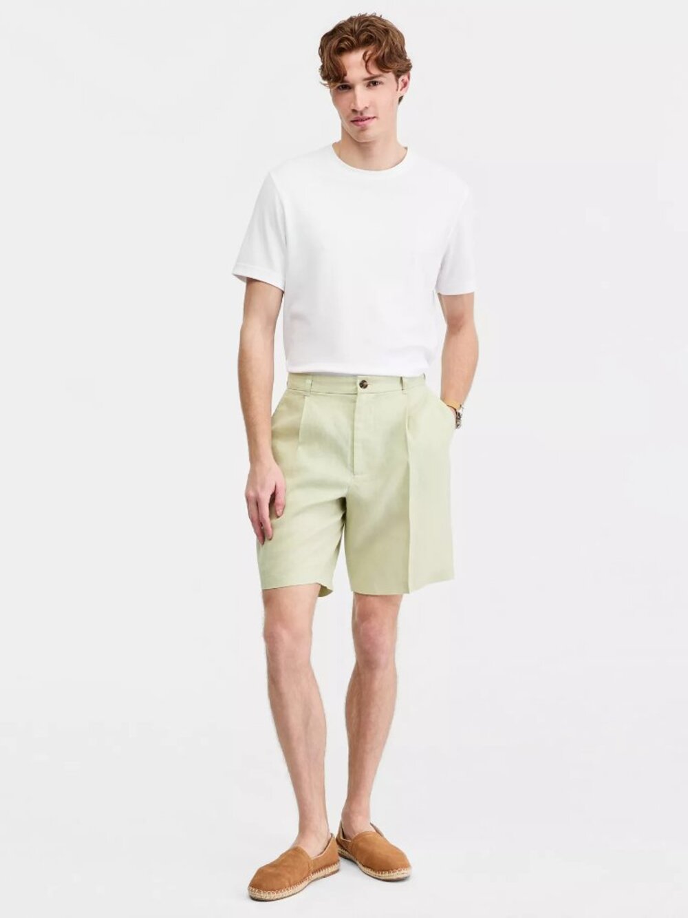 Club Room Men's Linen Pleated Shorts Mint 33